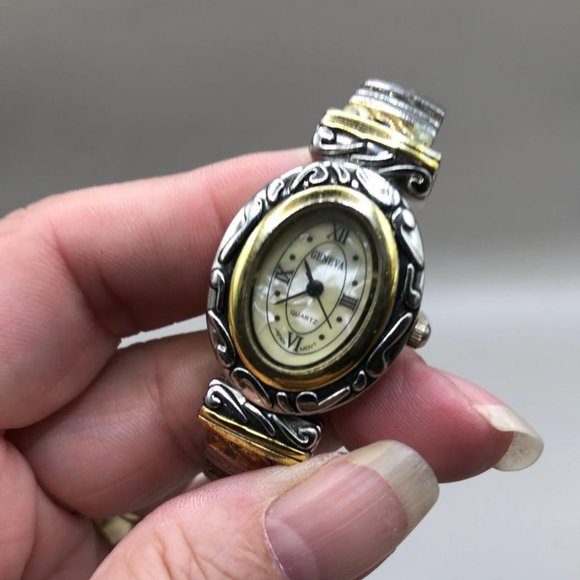 Geneva Silver & Gold-Tone Hinged Cuff Watch - Picture 7 of 7